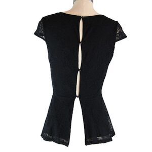 Guess Women Blouse Black Floral Lace Peplum Button Down Back Top US S EU 36